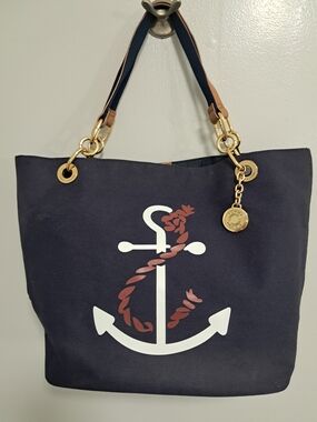 Tommy Hilfiger Navy Tote with White Anchor and Red Accent